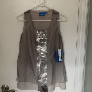 Simply Vera Wang sequined tank w/ tulle overlay.